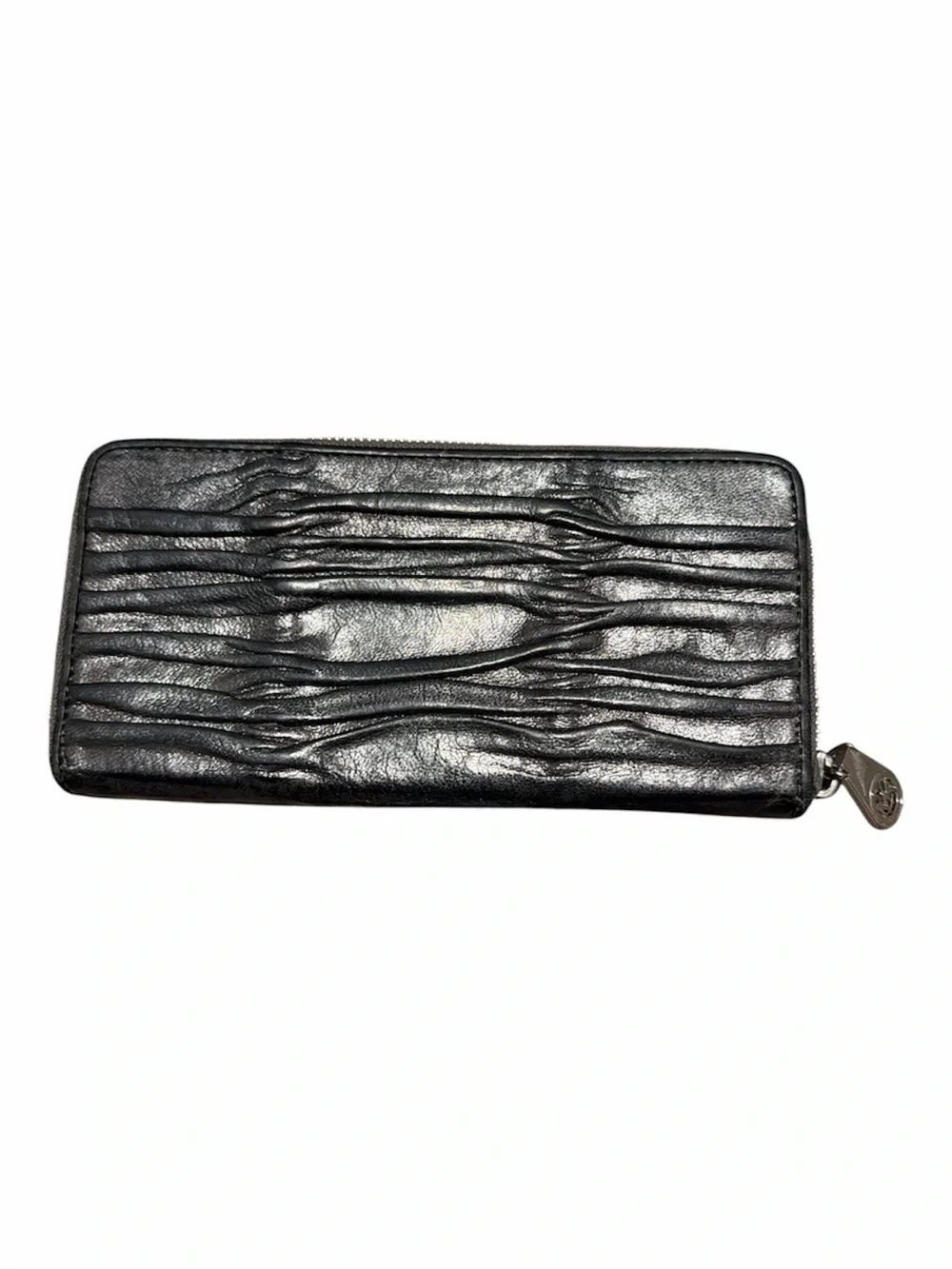 Michael Kors Rouched metallic pewter Leather Zip Wallet